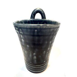 Pottery Wall Pocket Vase Matte Blue Marked Millner Pottery WI 5.5”